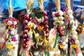 Onion, garlic, herbs, flower bouquets