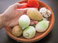 Onion Garlic Potato Tomato Vegetables. Royalty Free Stock Photo