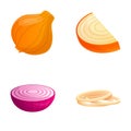 Onion icons set cartoon vector. Whole and cut onion