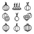 Onion icons set, outline style
