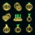 Onion icons set vector neon