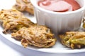 Onion pakoda with sauce Royalty Free Stock Photo