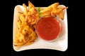 Onion Pakora with Chutney served in plate bowl