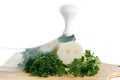 Onion parsley with chopping knife