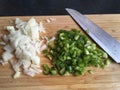 Onion and pepper on a boardchop