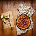 Onion pie or tart served with grilled onion