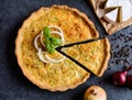 Onion Quiche with Camembert, leek and eggs