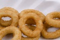 Fried onion rings in white plate on white background Royalty Free Stock Photo