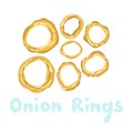 Onion rings icon vector clipart. Fried onion rings cute illustration. American fast food. Street fried fast food for