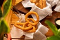 Onion Rings Snacks Fried in a wood table Royalty Free Stock Photo