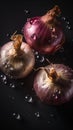 Onion seamless background with water drops, top view, flat lay. Generative AI