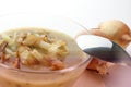 onion soup in a glass bowl Royalty Free Stock Photo