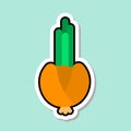 Onion Sticker On Blue Background Colorful Vegetable Icon