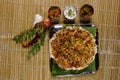 Onion uthappam with sambar and coconut chutney. Royalty Free Stock Photo