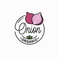 Onion vegetable logo. Round linear of red onion