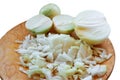 Onions cleaned from the husk, sliced onion, head napiform onions Royalty Free Stock Photo