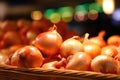 Onions in a grocery store in a close-up shot, macro shot - made with Generative AI tools Royalty Free Stock Photo