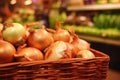 Onions in a grocery store in a close-up shot, macro shot - made with Generative AI tools Royalty Free Stock Photo