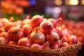 Onions in a grocery store in a close-up shot, macro shot - made with Generative AI tools Royalty Free Stock Photo