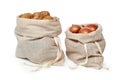 Onions and potatoes are stored in natural flax bags.