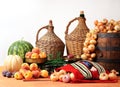 Onions, watermelon fruits and scales Royalty Free Stock Photo