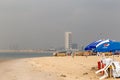 Lagos beaches; Oniru beach Victoria Island on a mid morning with harmattan dust storm and haze
