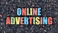 Online Advertising Concept. Multicolor on Dark Brickwall.