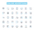 Online advertising linear icons set. PPC, Impressions, Clicks, CTR, Analytics, Banners, Retargeting line vector and