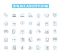 Online advertising linear icons set. PPC, Impressions, Clicks, CTR, Analytics, Banners, Retargeting line vector and