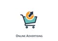 Online advertising shopping cart icon with arrow symbolizing commerce growth Royalty Free Stock Photo