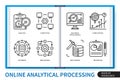 Online analytical processing infographics OLAP linear icons collection Royalty Free Stock Photo