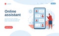 Online assistant engaging in technical support while chatting with a customer on a mobile phone app, focusing on
