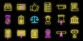Online attestation service icons set vector neon Royalty Free Stock Photo