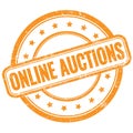 ONLINE AUCTIONS text on orange grungy round rubber stamp