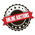 ONLINE AUCTIONS text on red brown ribbon stamp