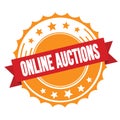 ONLINE AUCTIONS text on red orange ribbon stamp