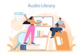 Online audio library concept set. Using mobile phone for learning Royalty Free Stock Photo