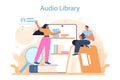 Online audio library concept set. Using mobile phone for learning