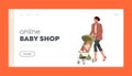 Online Baby Shop Landing Page Template. Maternity Concept. Young Mom and Little Baby in Stroller Walk Together Royalty Free Stock Photo