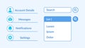 Online banking account settings UI elements kit
