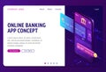 Online banking app isometric landing page, banner Royalty Free Stock Photo