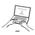 Online banking on computer. Secure payment text on screen. Hands on keyboard. Transfer money from transaction account