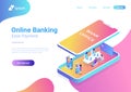 Online Banking 3d flat isometric business vector i Royalty Free Stock Photo