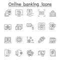 Online banking icon set in thin line style