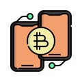 Online Banking Icon Vector Illustration. Flat Outline Cartoon. Cryptocurrency Market Icon Concept Isolated Premium Vector