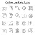 Online banking icons set in thin line style Royalty Free Stock Photo