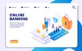 Online banking isometric landing page. Vector internet money transfers, secure payment, mobile banking app Royalty Free Stock Photo