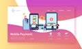 Online Banking Landing Page. Mobile Payment Banner with Flat People Characters Making Payments Using Smartphone Website Royalty Free Stock Photo