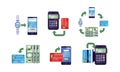 Online Banking and Payment Methods Collection, Money Transfer with Digital Gadgets and POS Terminal, Protection Money