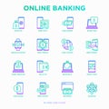 Online banking thin line icons set: deposit app, money safety, internet bank, contactless payment, credit card, online transaction Royalty Free Stock Photo